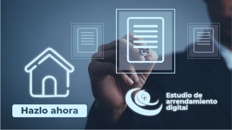 Persona entregando documentos requeridos  de forma digital para realizar un estudio de arrendamiento.  Botón para hacer estudio de arrendamiento digital